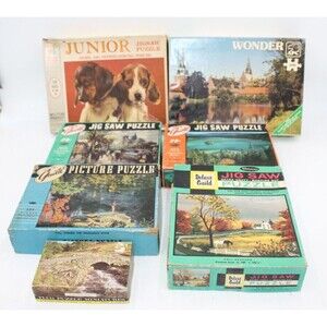 Lot of 7 Wonder Guild Variety Puzzles Vintage Fishing Fall Pasture Beagle Puppy